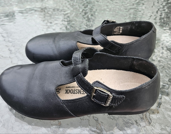 BIRKENSTOCK TICKEL Flat Strap Shoes Black Mary Janes Leather Clogs Size 38 - Picture 1 of 6